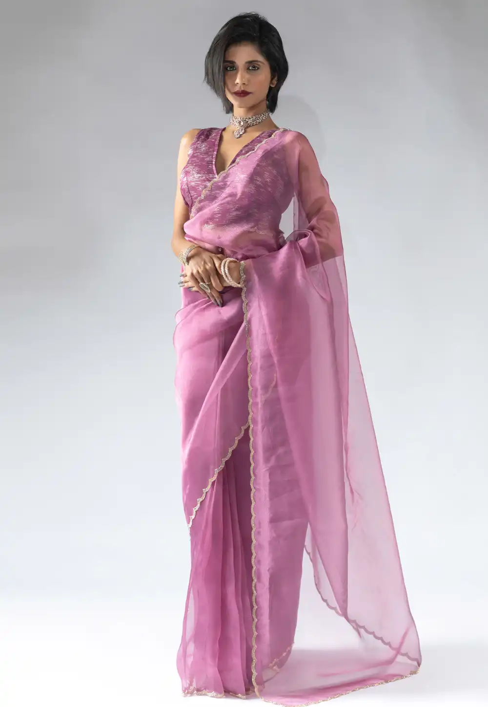 Pink Tissue Silk Saree With Blouse 309364