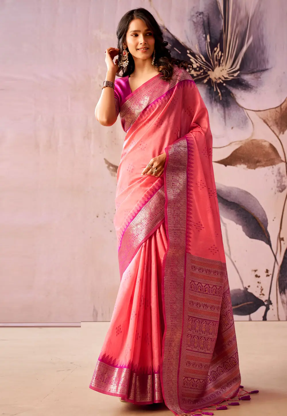 Pink Tissue Silk Saree With Blouse 332649