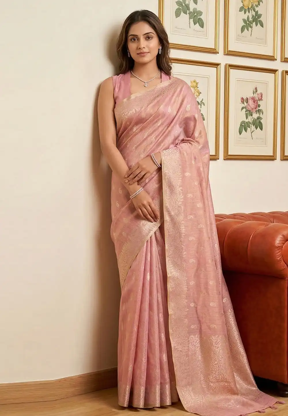 Pink Tissue Silk Saree With Blouse 326688