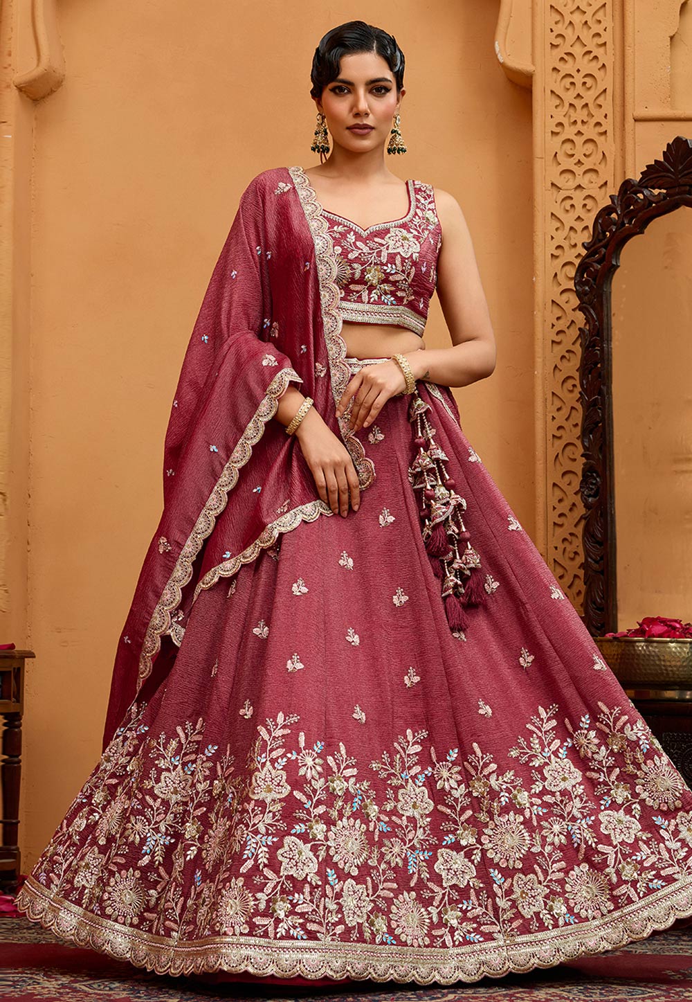 Pink Tissue Wedding Lehenga Choli 318090