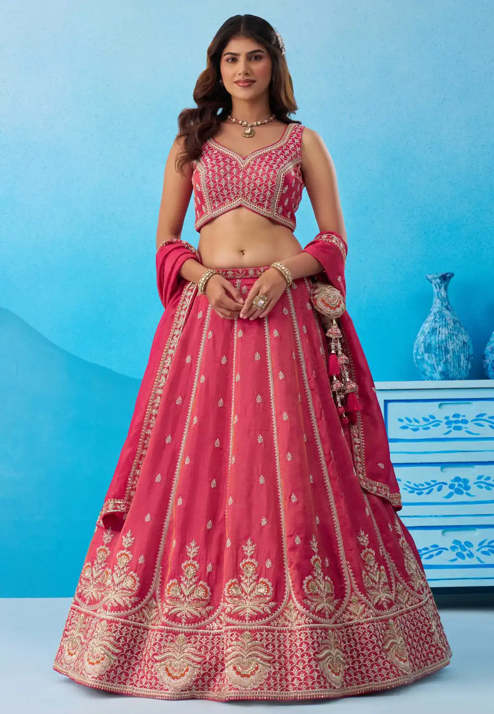 Pink Tissue Wedding Lehenga Choli 328217