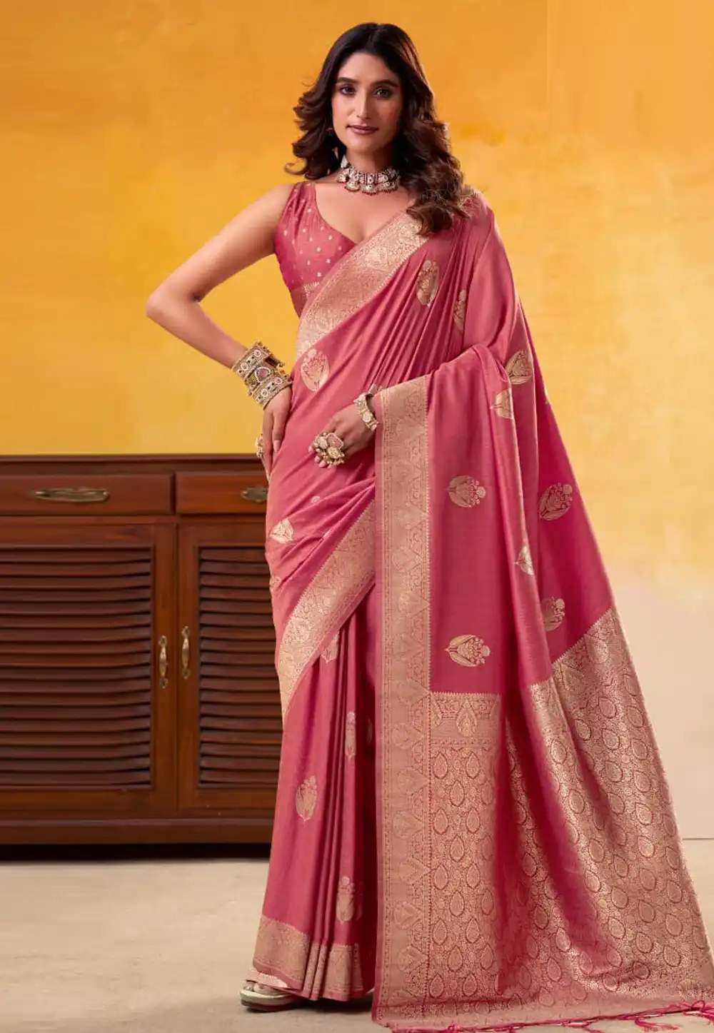 Pink Tussar Saree With Blouse 322005