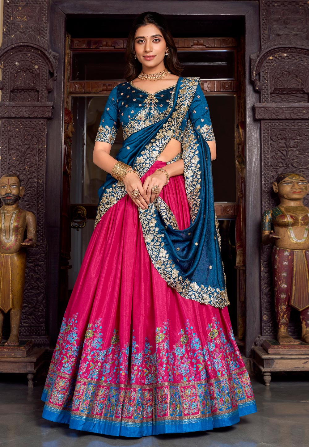 Pink Tussar Silk Circular Lehenga Choli 311839