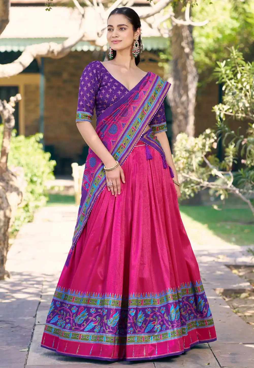 Pink Tussar Silk Circular Lehenga Choli 329083