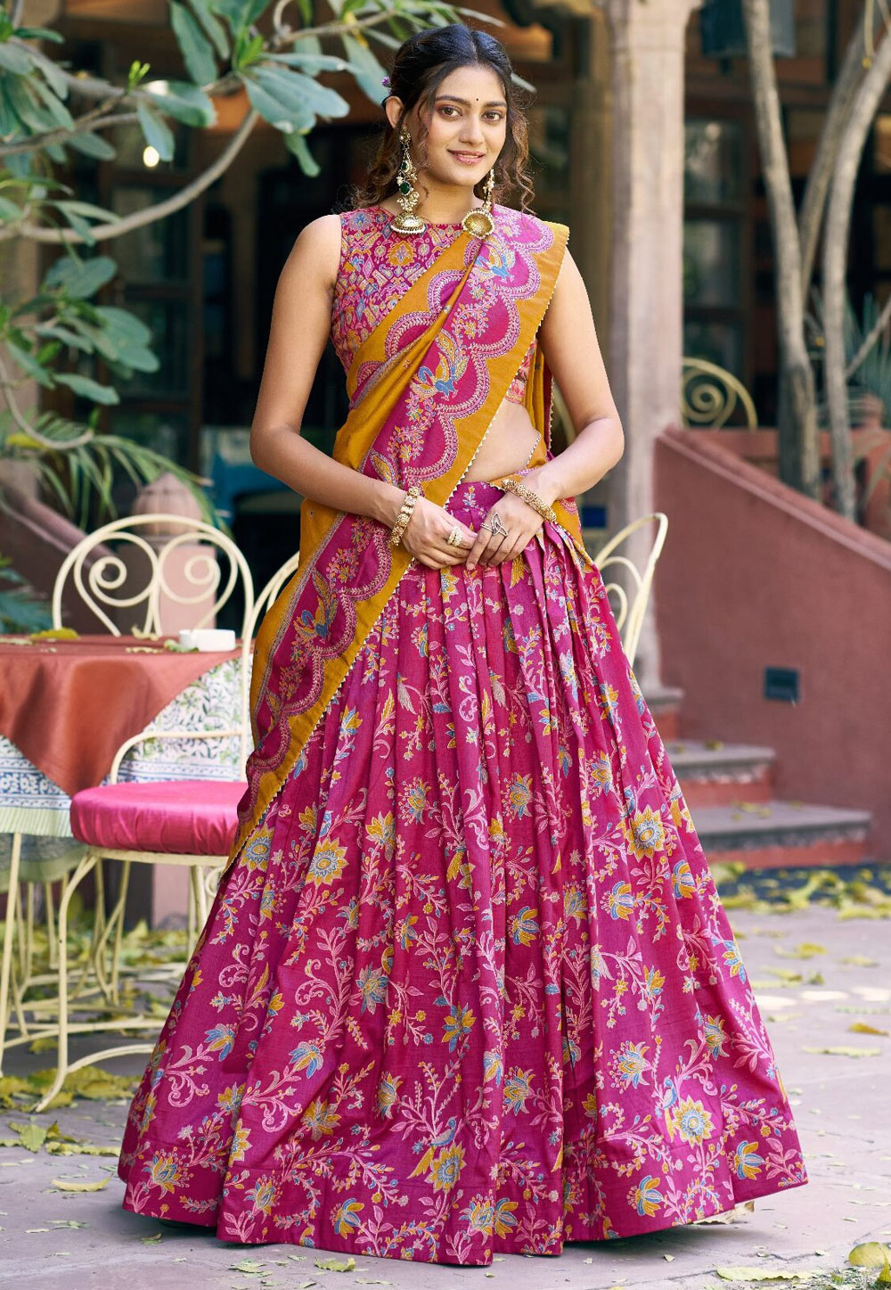Pink Tussar Silk Floral print Lehenga Choli 328158