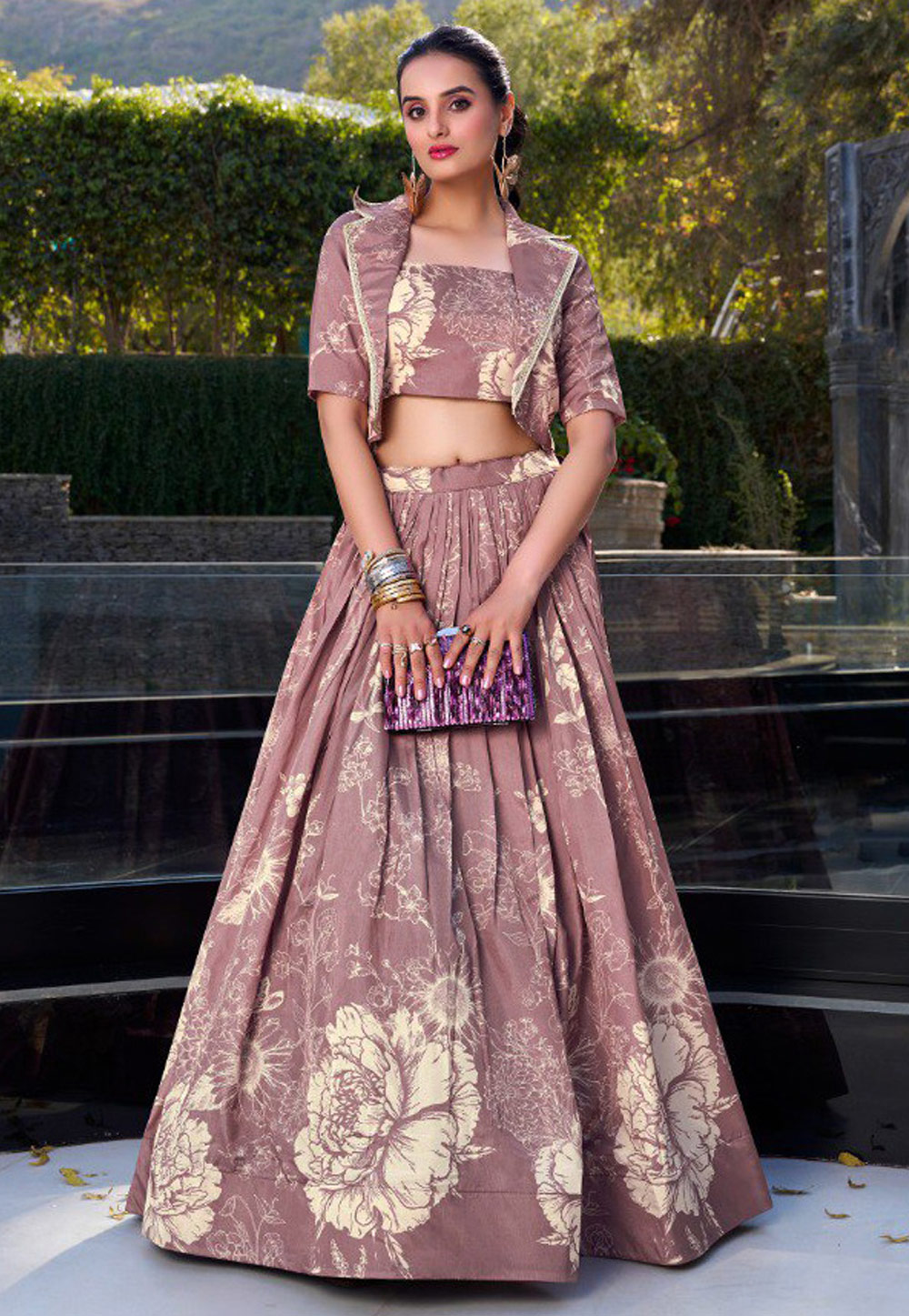 Pink Tussar Silk Jacket Style Lehenga Choli 307539