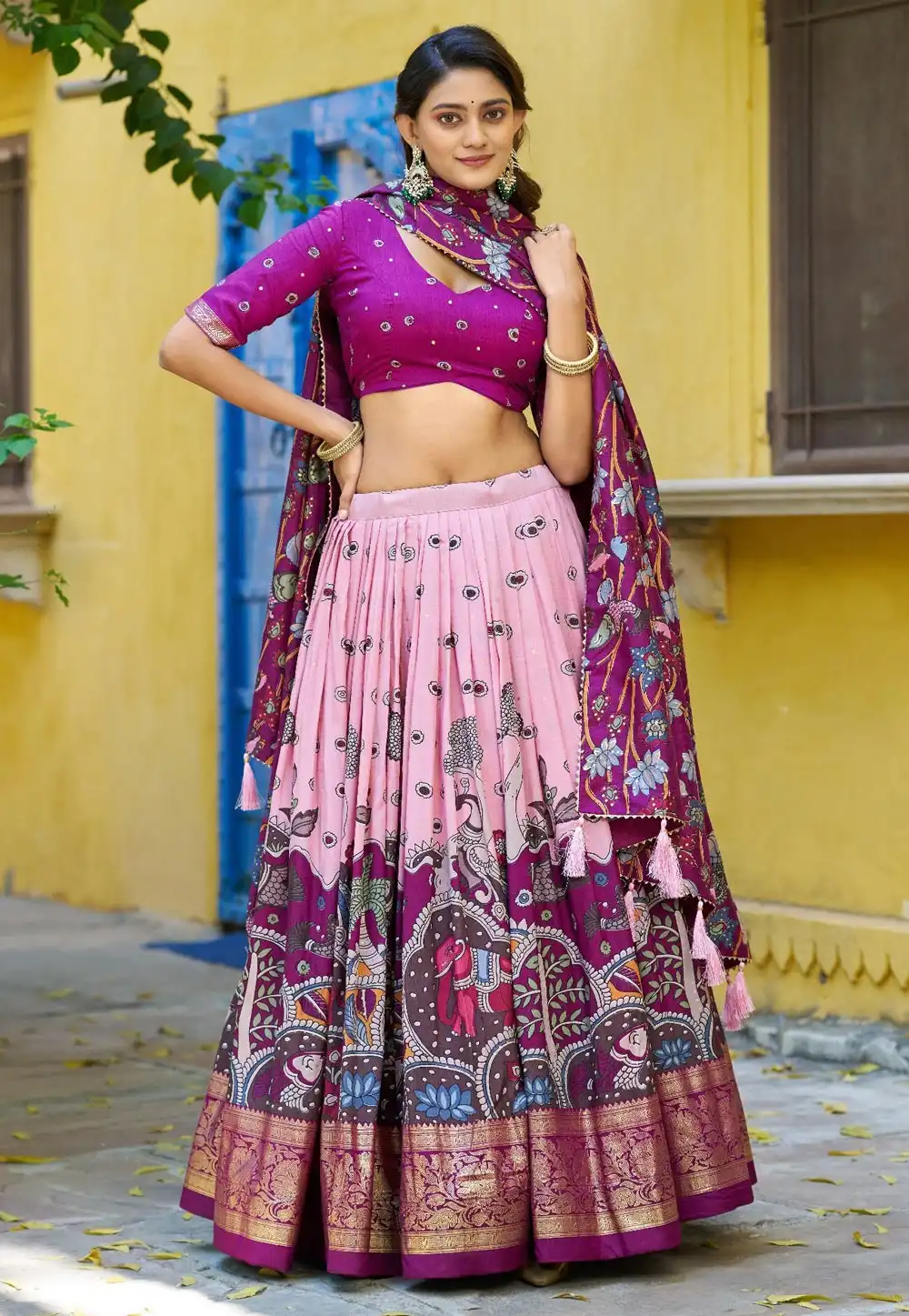 Pink Tussar Silk Lehenga Choli 328675