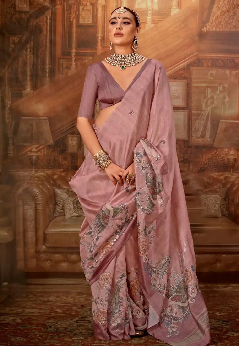 Pink Tussar Silk Saree With Blouse 322135