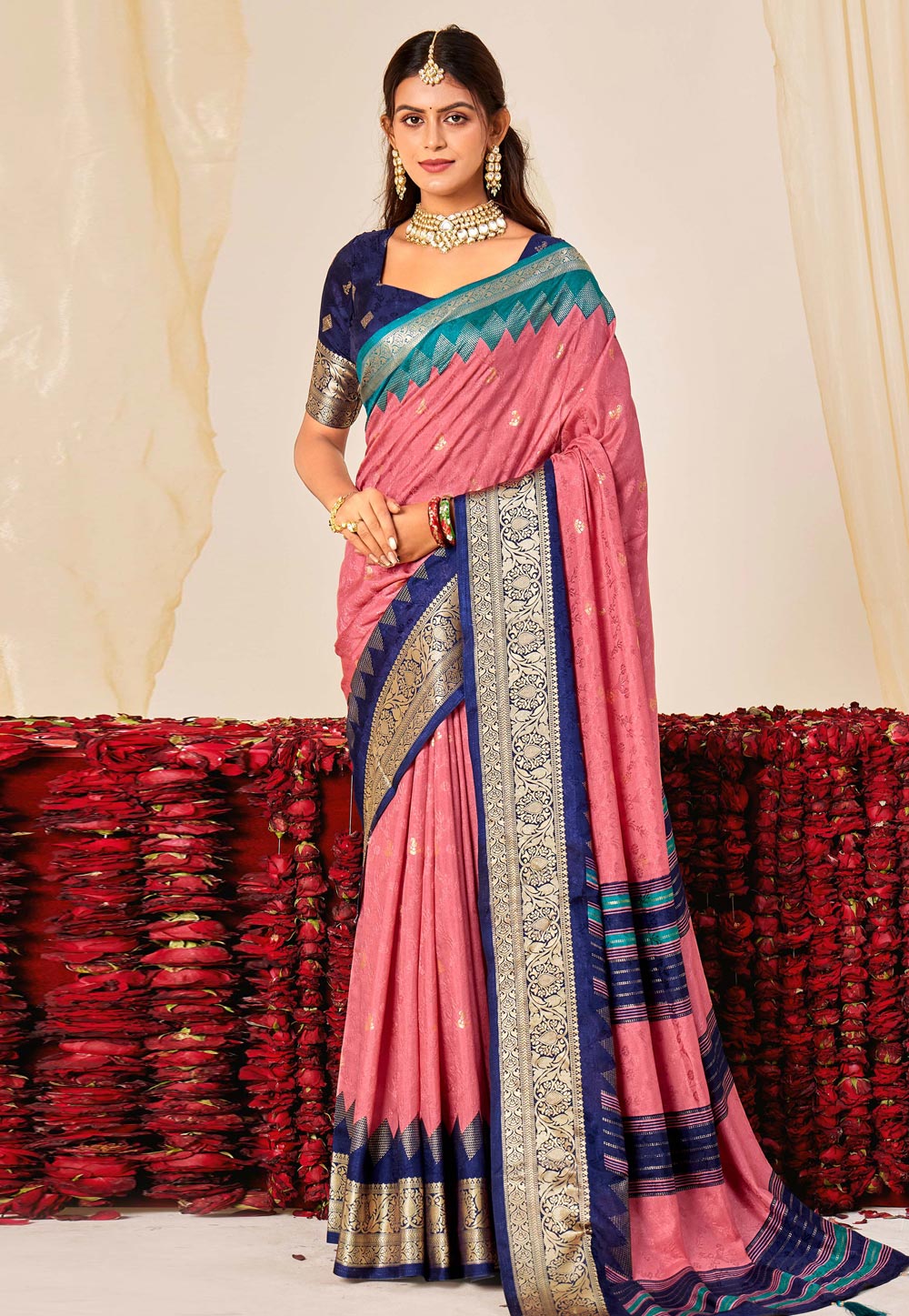 Pink Tussar Silk Saree With Blouse 320278