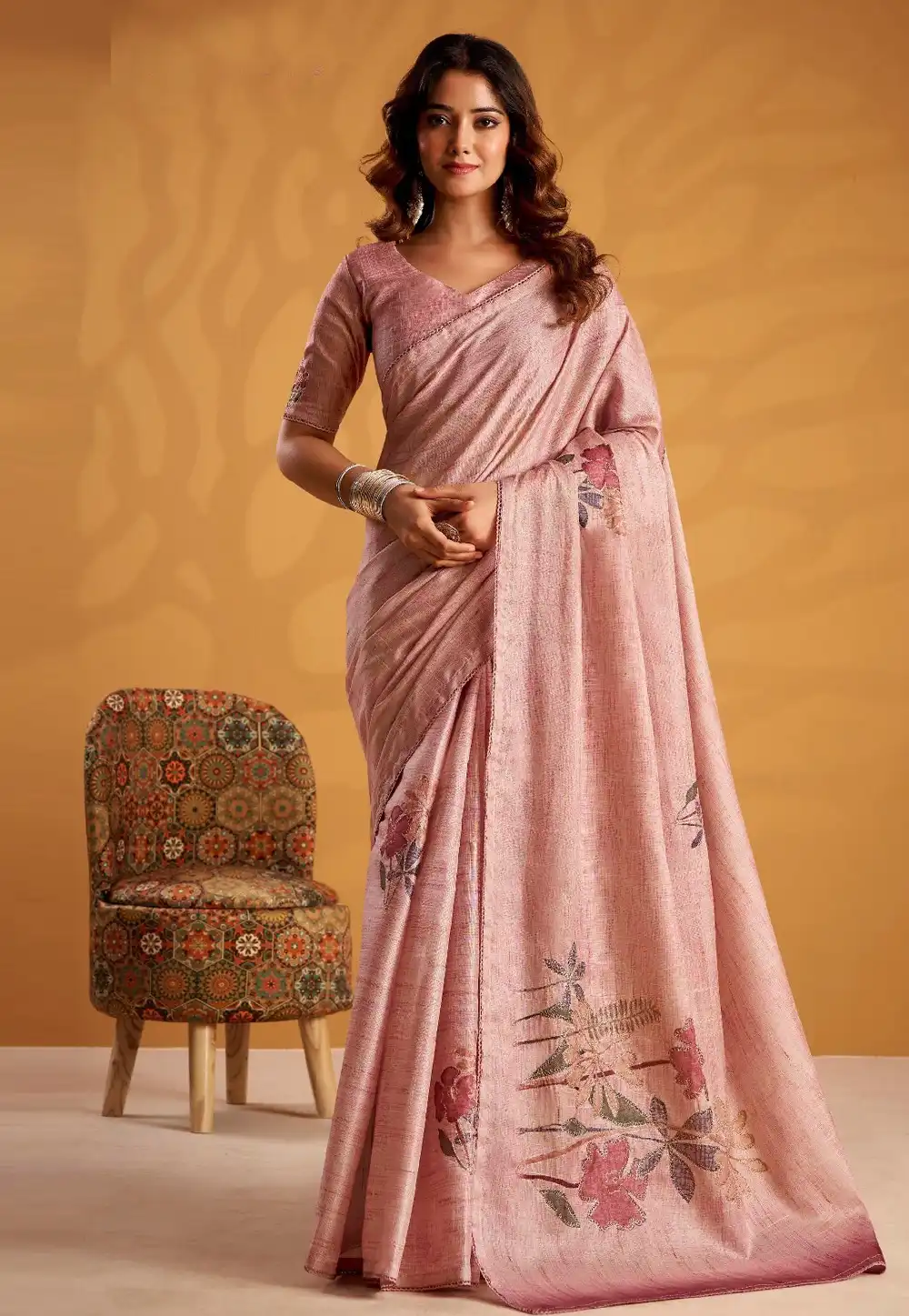 Pink Tussar Silk Saree With Blouse 323760