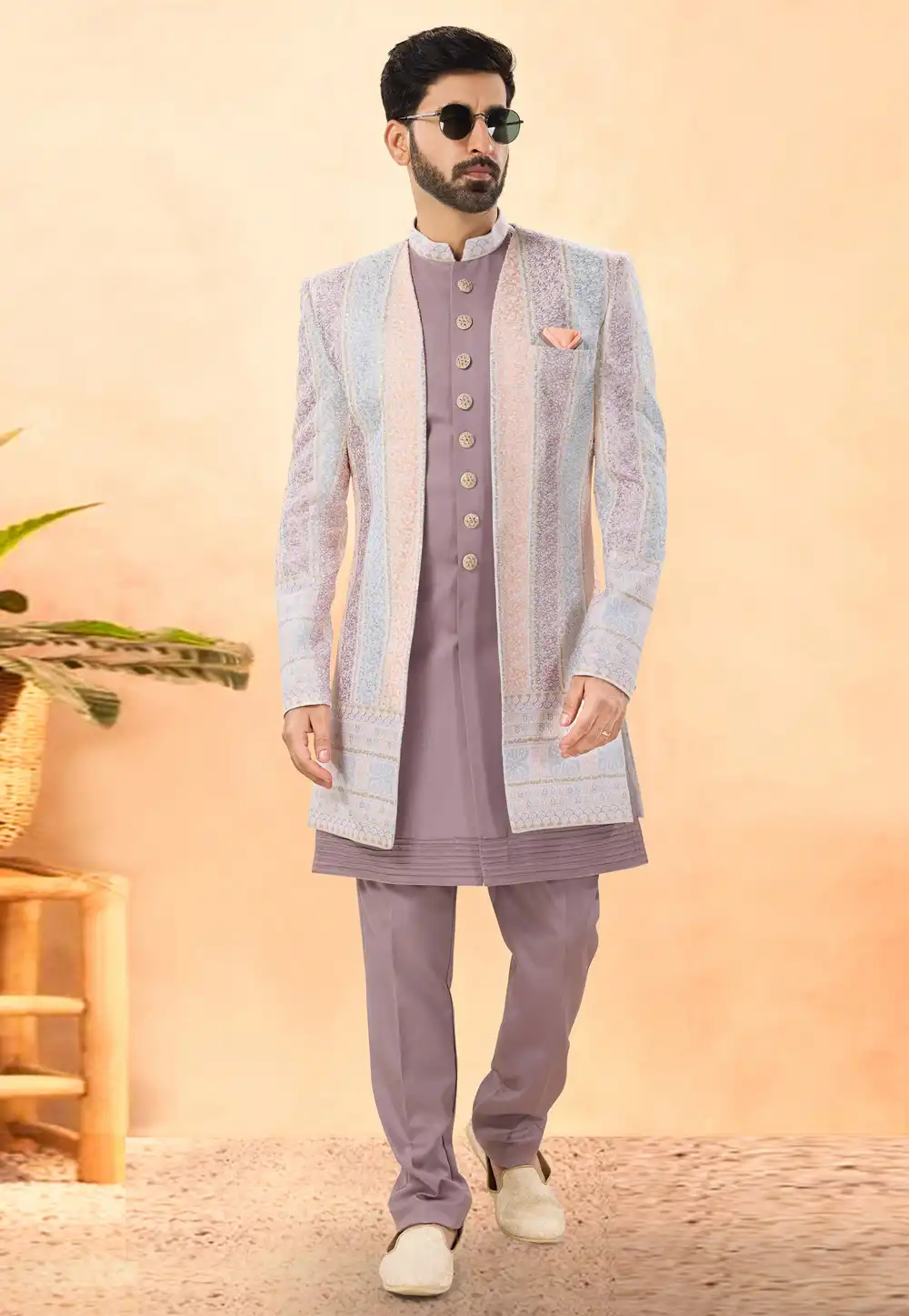 Pink Velvet Indo Western Suit 306147