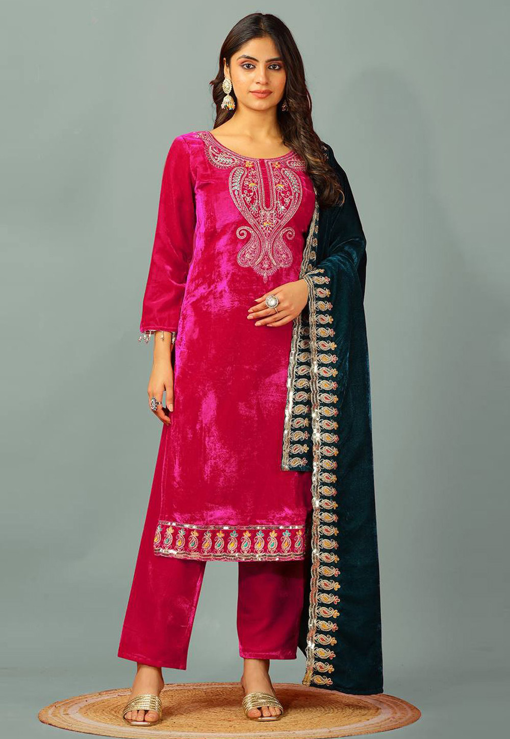 Pink Velvet Readymade Pant Style Suit 307327