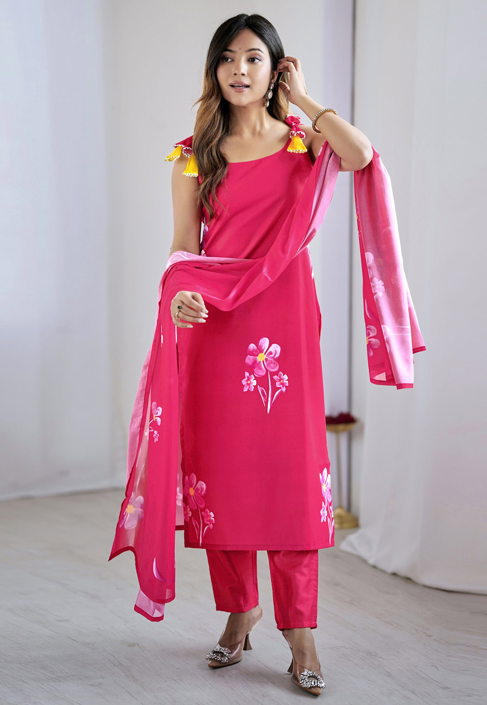 Pink Viscose Crepe Readymade Pant Style Suit 312330