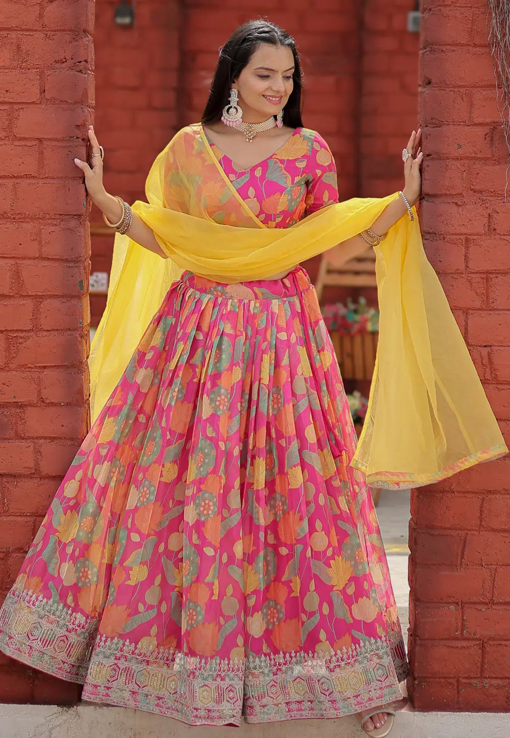 Pink Viscose Floral print Lehenga choli 296248