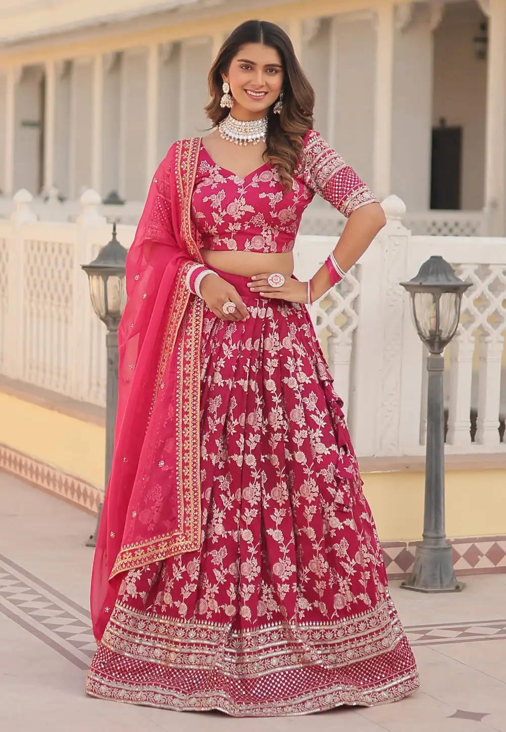 Pink Viscose Jacquard Lehenga Choli 278852