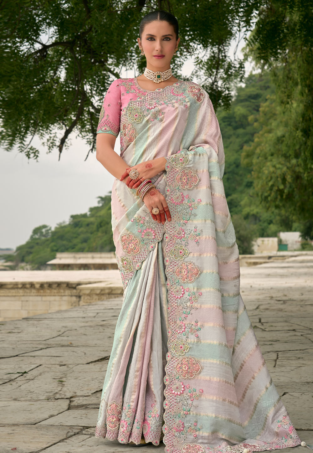 Pink Viscose Jacquard Saree With Blouse 307812