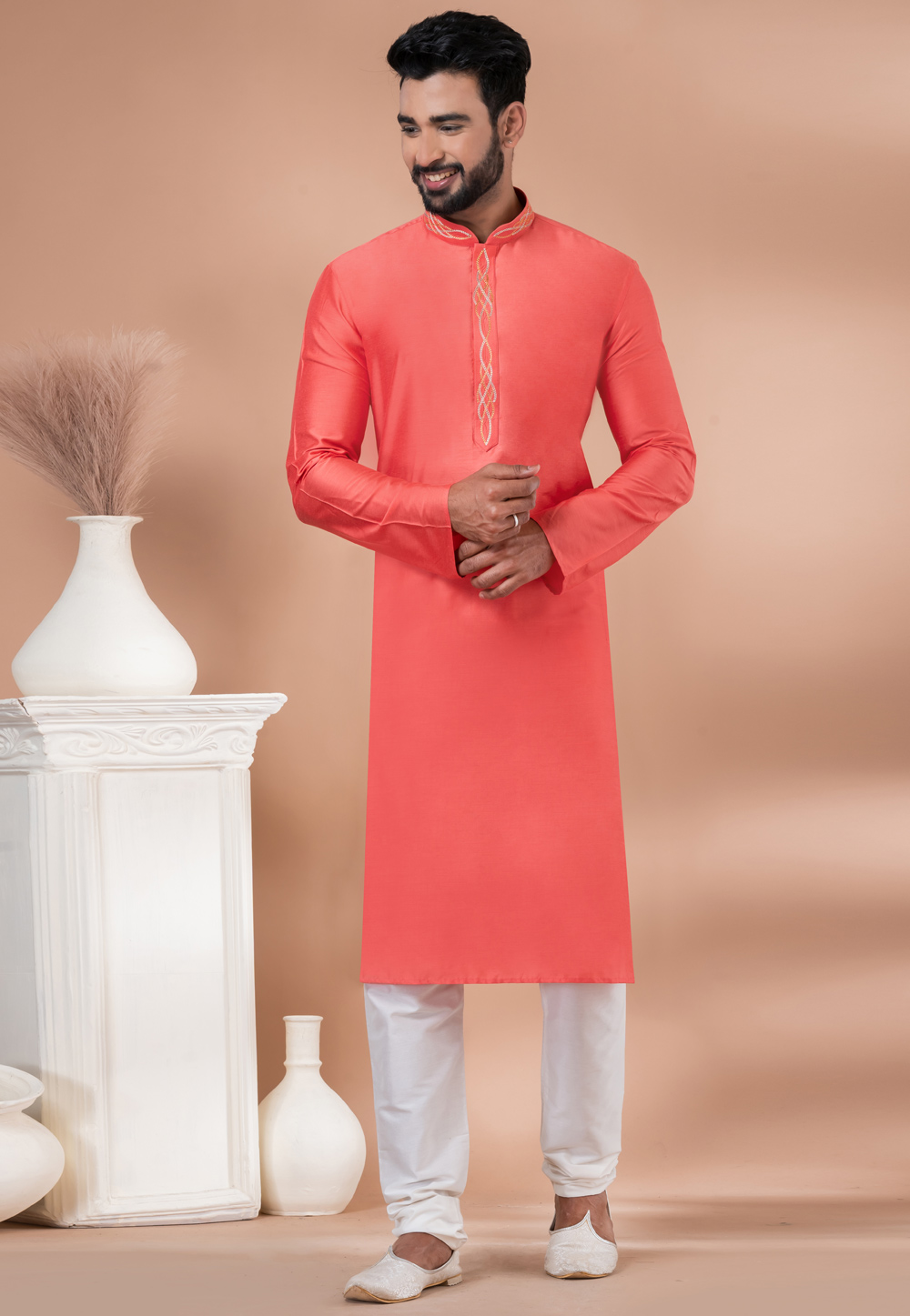 Pink Viscose Kurta Pajama 282576