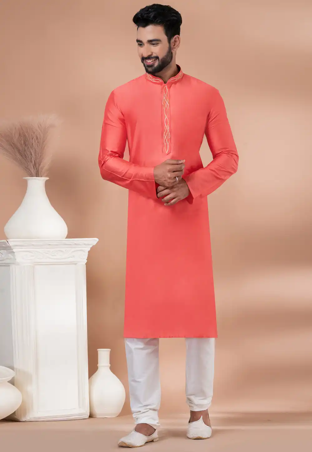 Pink Viscose Kurta Pajama 282576