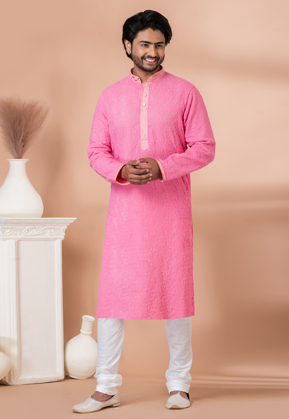 Pink Viscose Kurta Pajama 283128