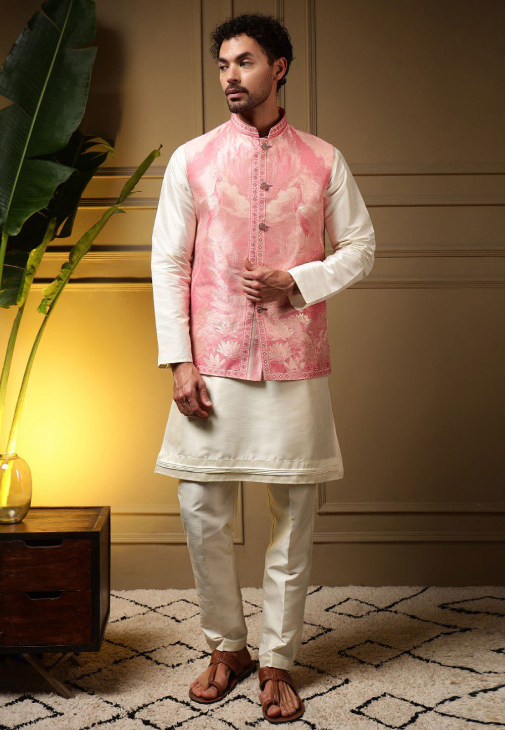 Pink Viscose Kurta Pajama With Jacket 325854