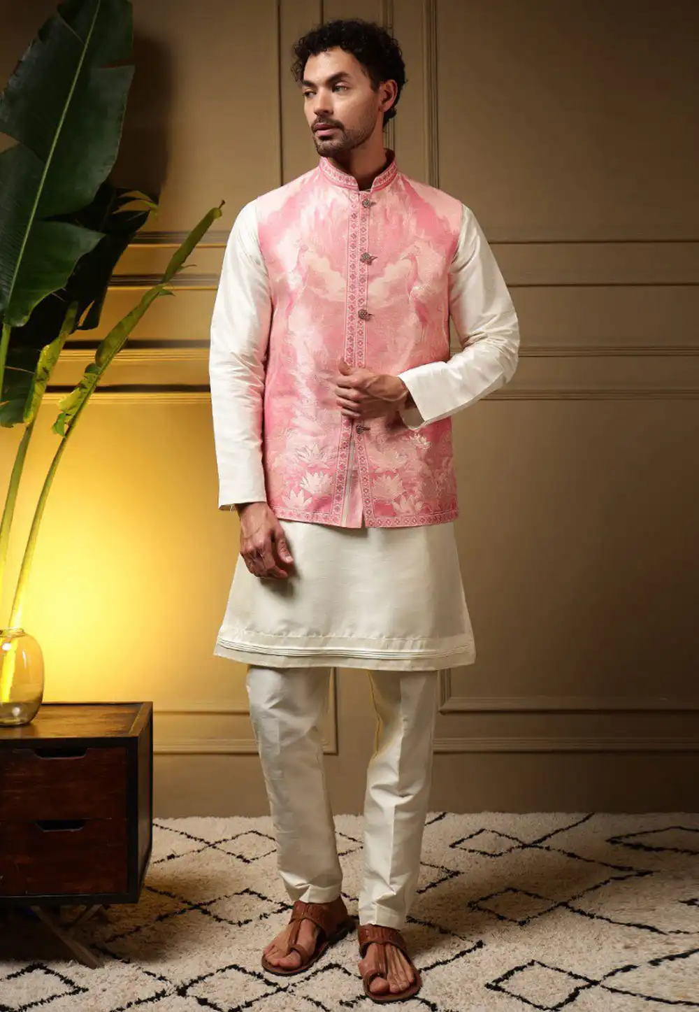 Pink Viscose Kurta Pajama With Jacket 325854