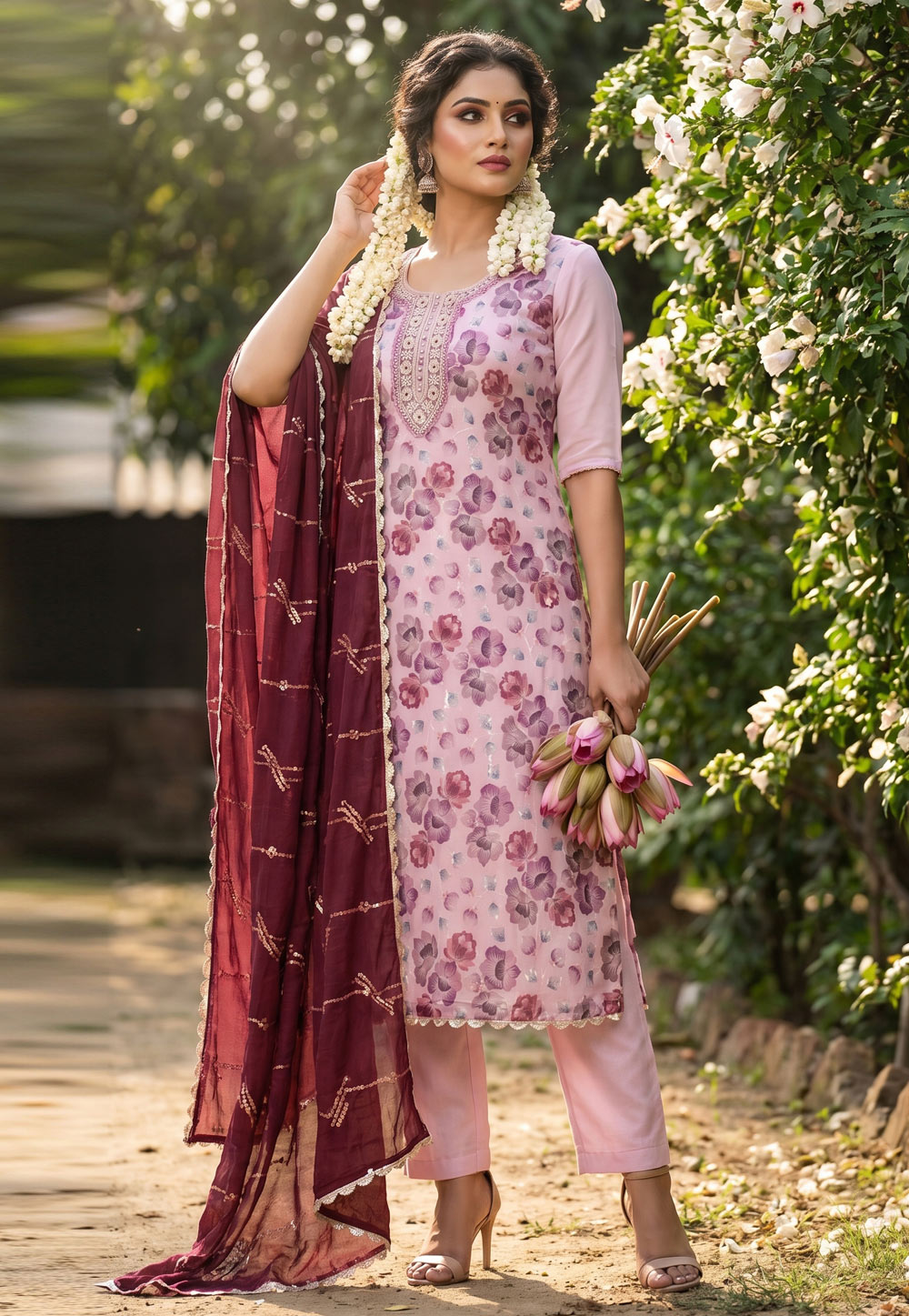 Pink Viscose Pakistani Suit 327460
