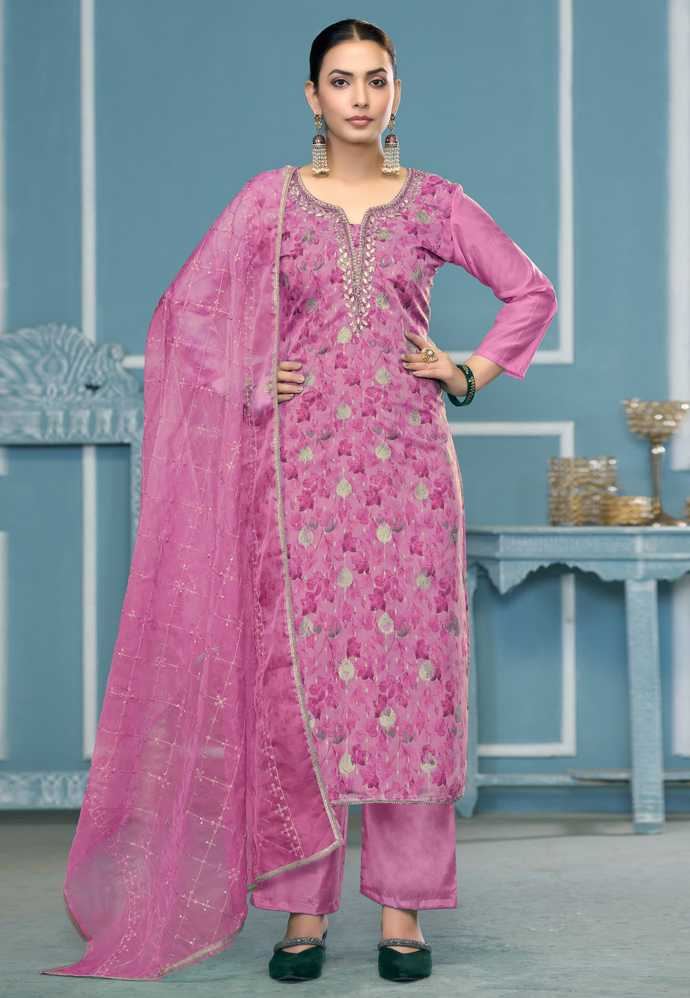 Pink Viscose Pakistani Suit 306844