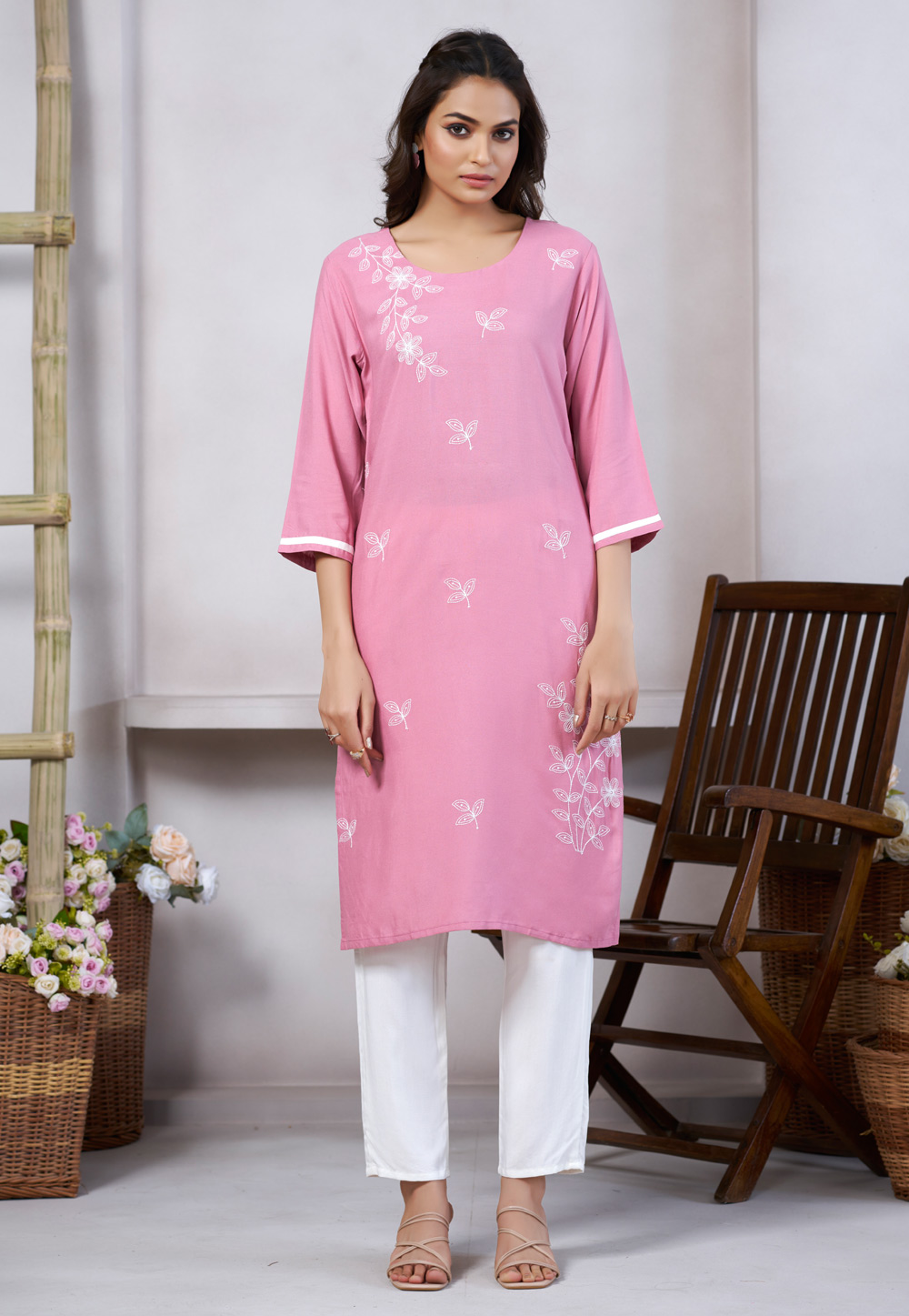 Pink Viscose Rayon Long Kurti 313421