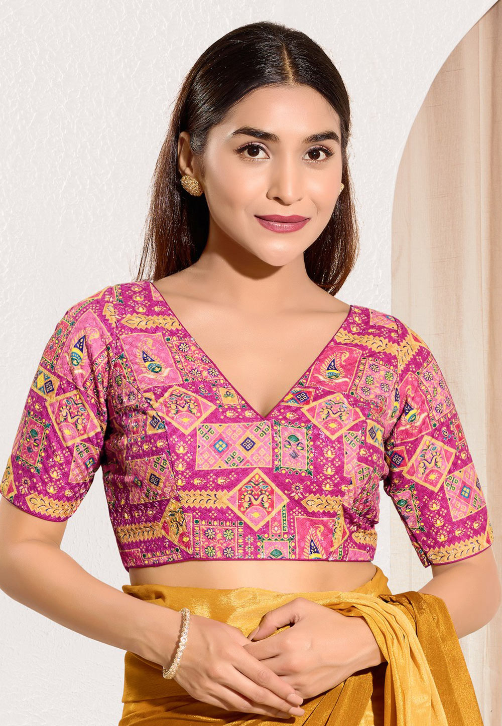 Pink Viscose Rayon Readymade Blouse 311366