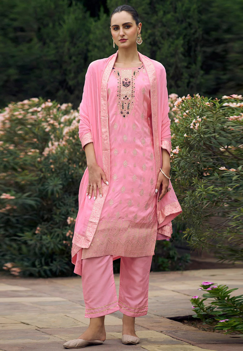 Pink Viscose Rayon Readymade Pakistani Suit 308117