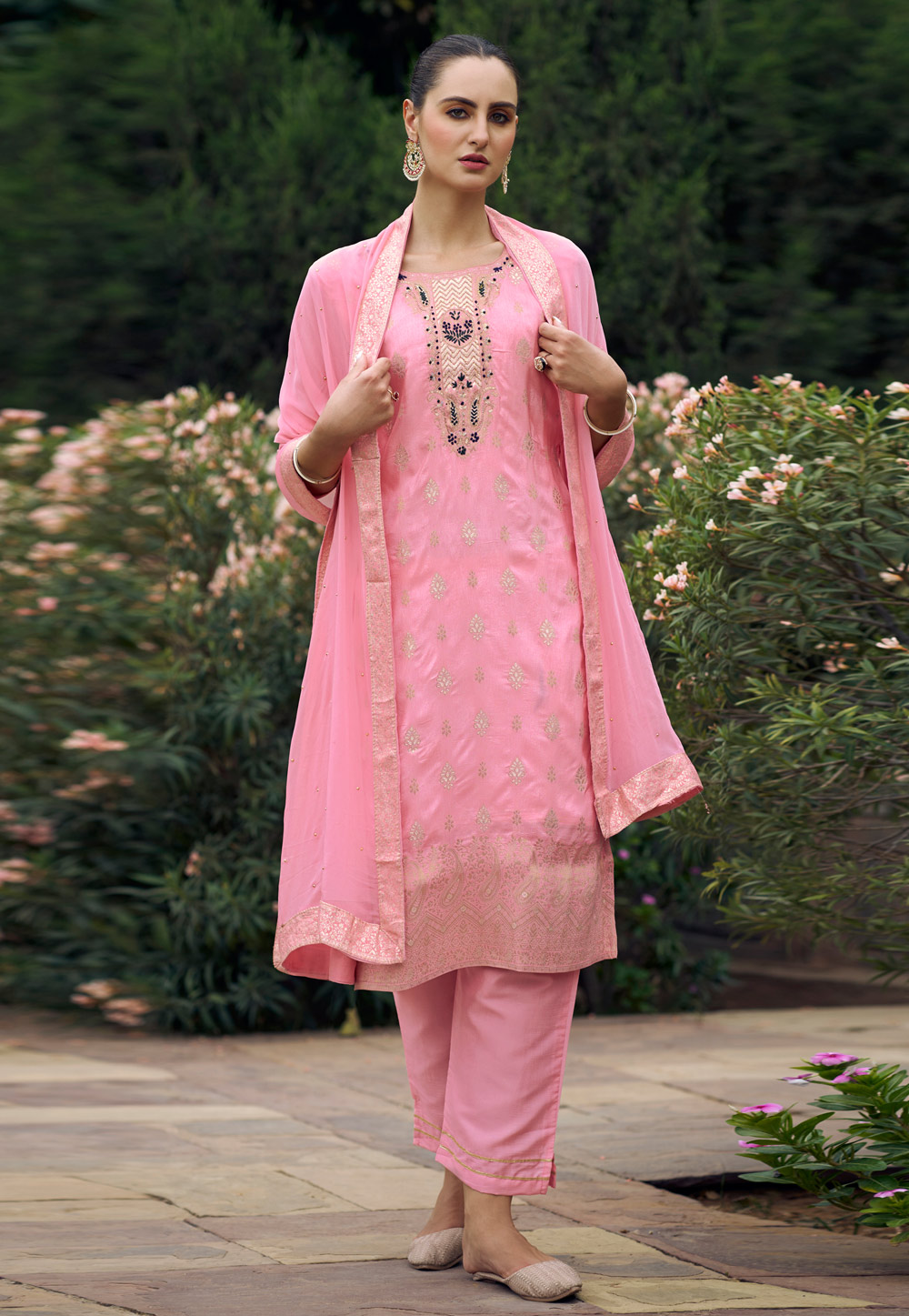 Pink Viscose Rayon Readymade Pant Style Suit 308491
