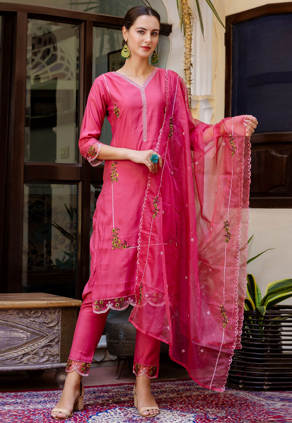 Pink Viscose Rayon Readymade Pant Style Suit 329963