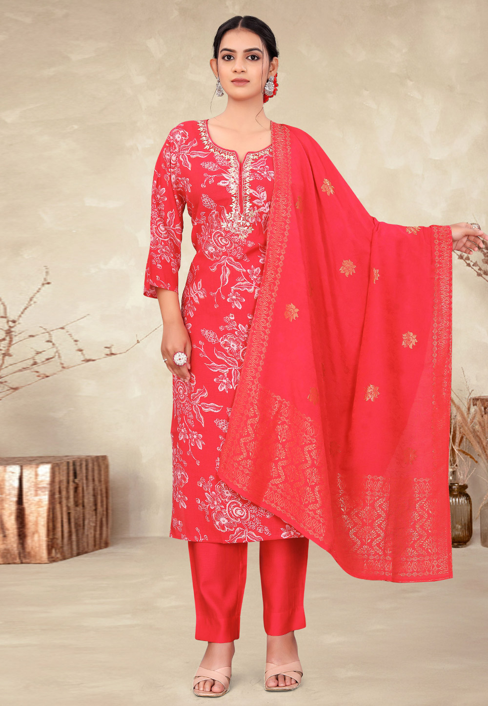 Pink Viscose Readymade Pakistani Suit 321427