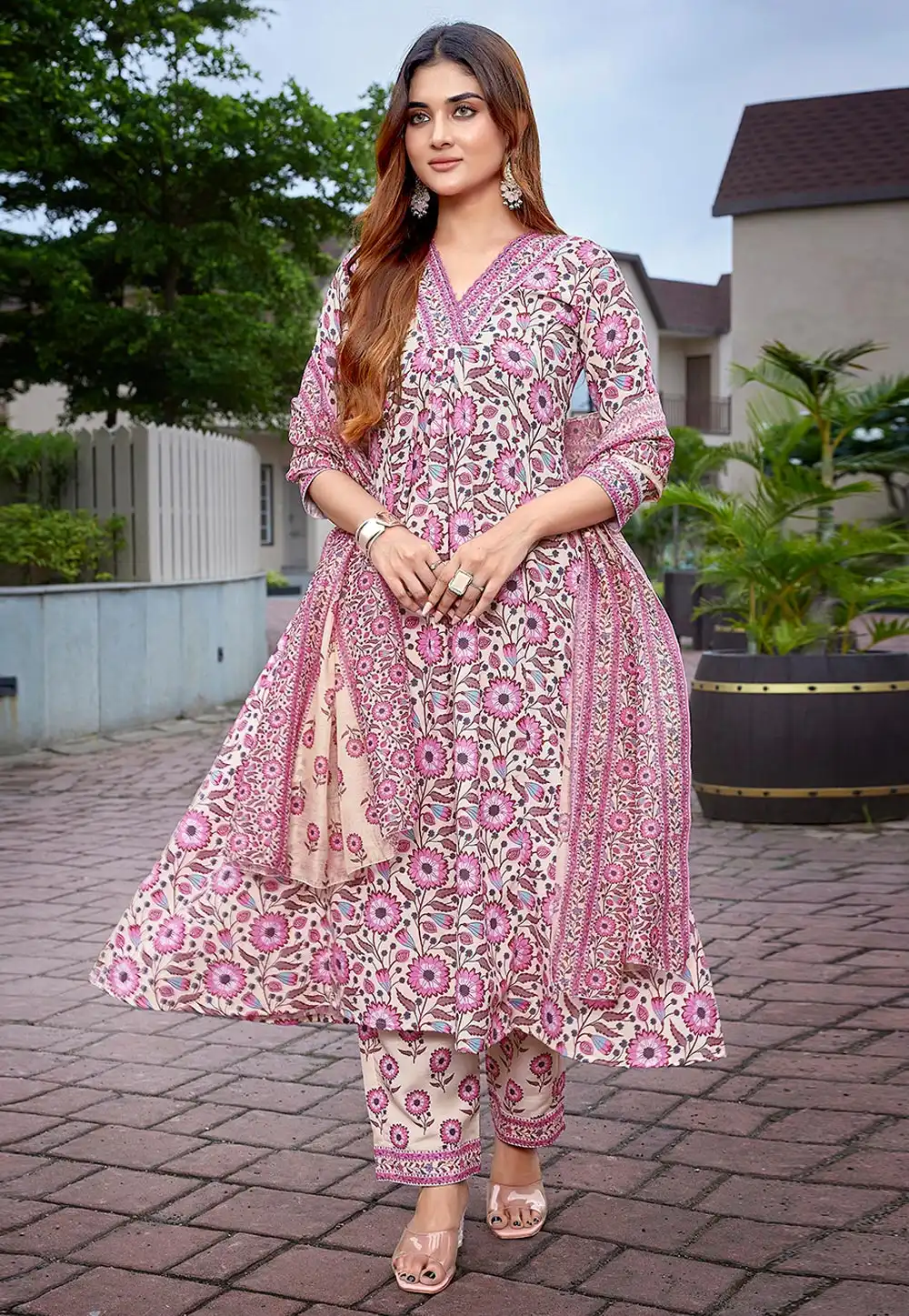Pink Viscose Readymade Pakistani Suit 308127