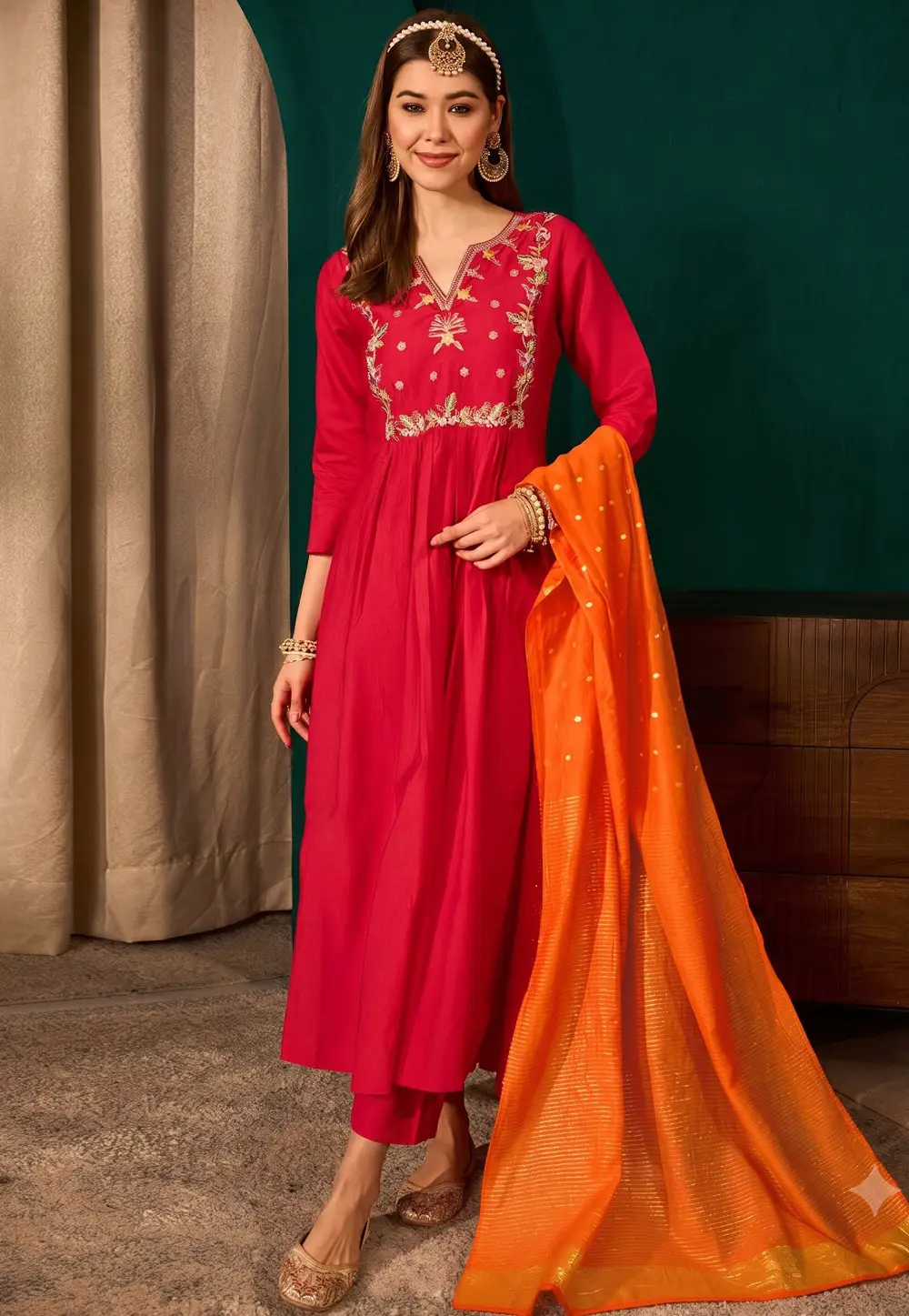 Pink Viscose Readymade Pant Style Suit 334690