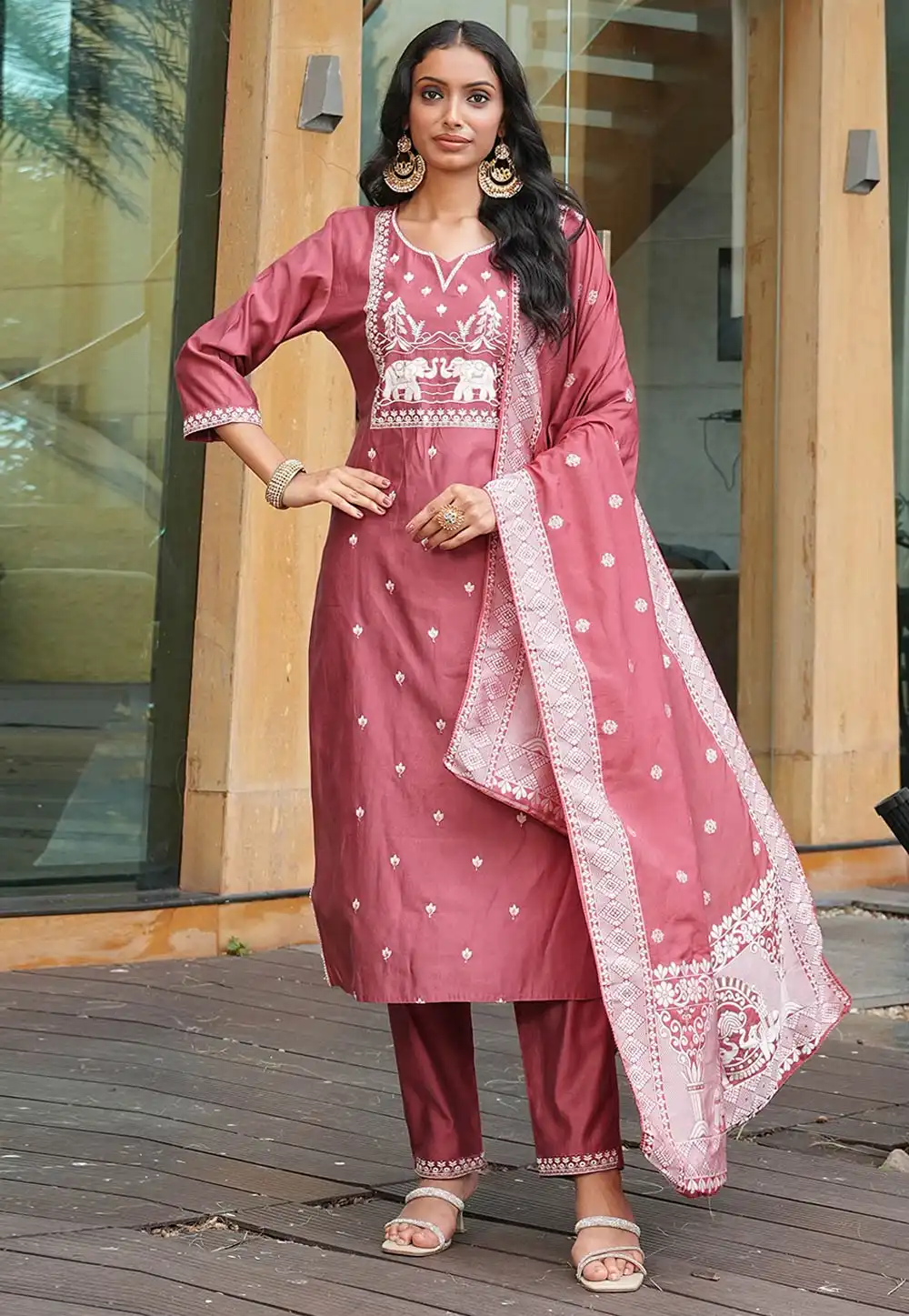 Pink Viscose Readymade Pant Style Suit 321720