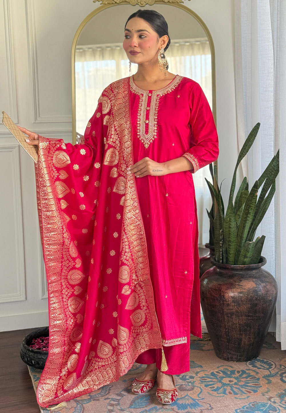 Pink Viscose Readymade Pant Style Suit 309539