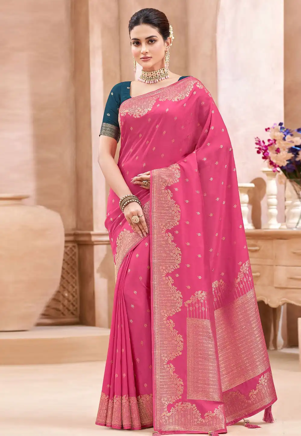 Pink Viscose Saree With Blouse 325295