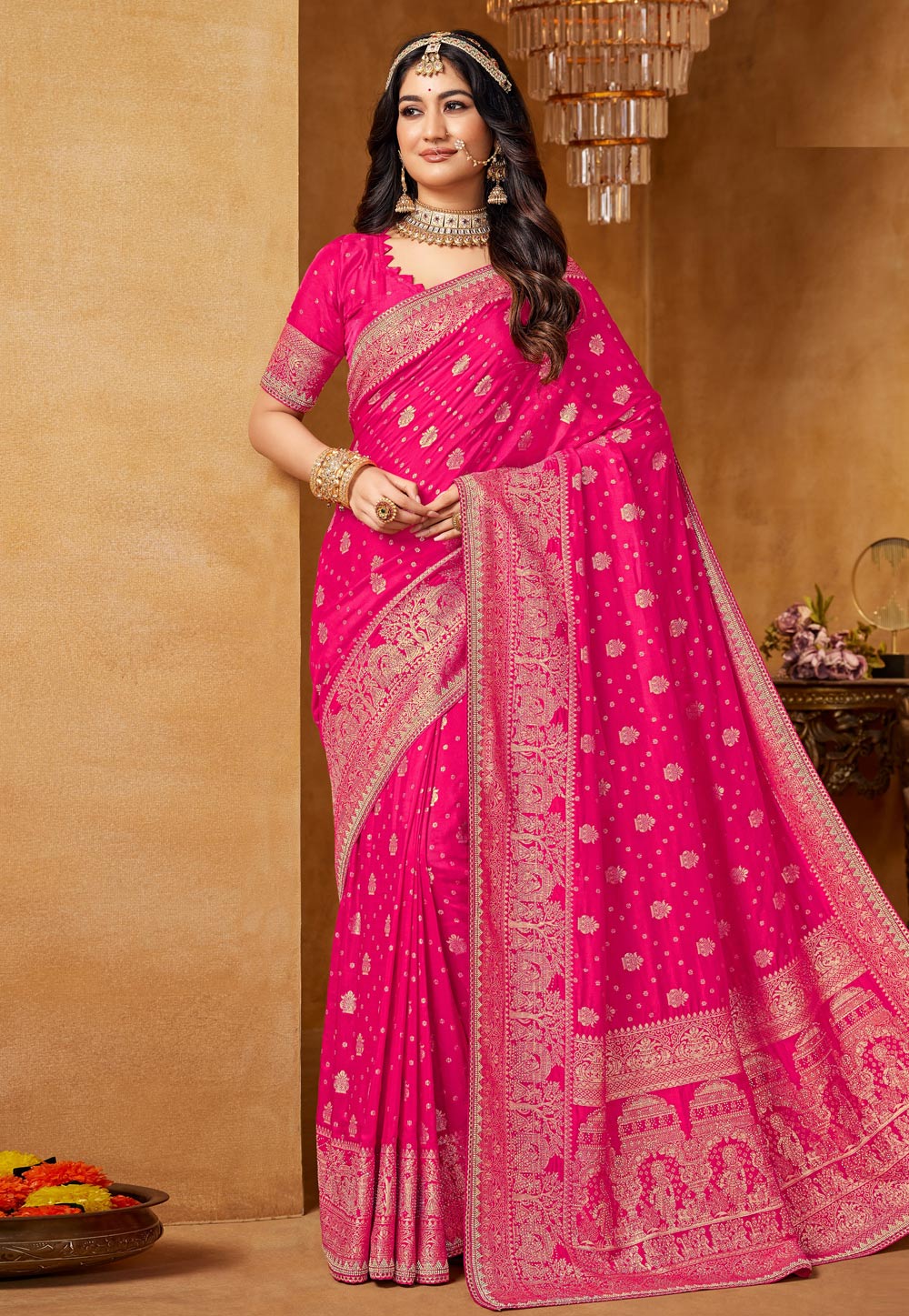 Pink Viscose Saree With Blouse 320450