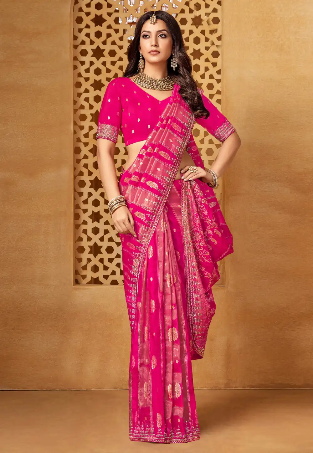 Pink Viscose Saree With Blouse 320307