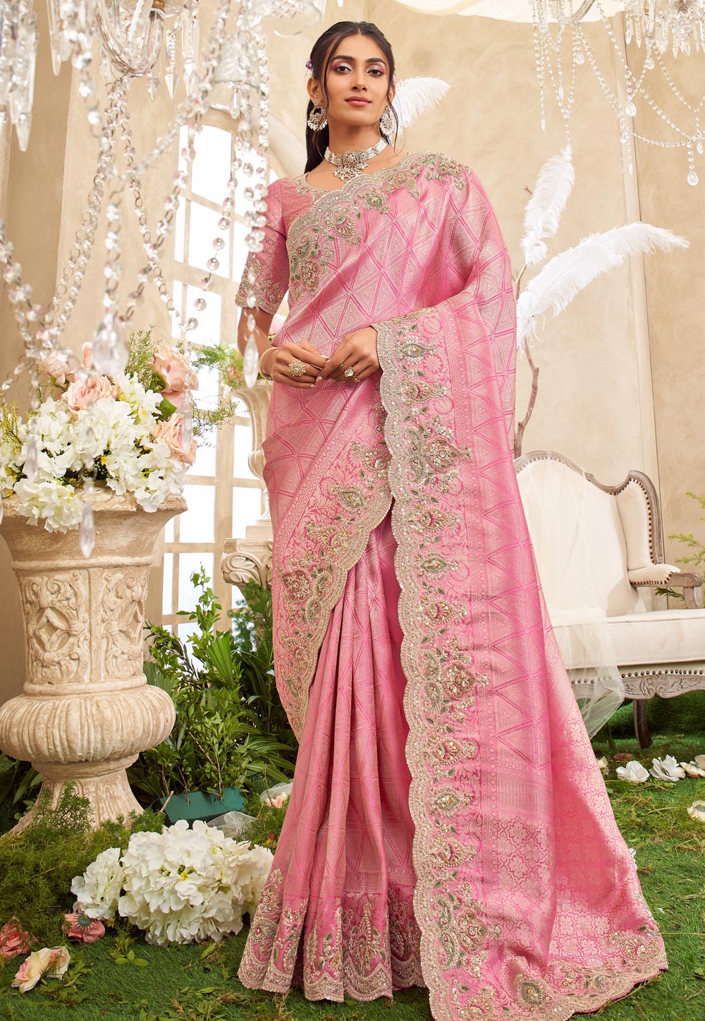 Pink Viscose Saree With Blouse 322565