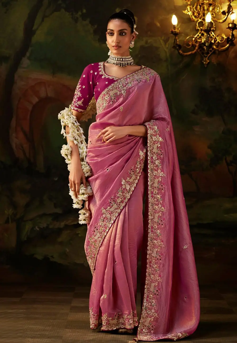 Pink Viscose Saree With Blouse 334794