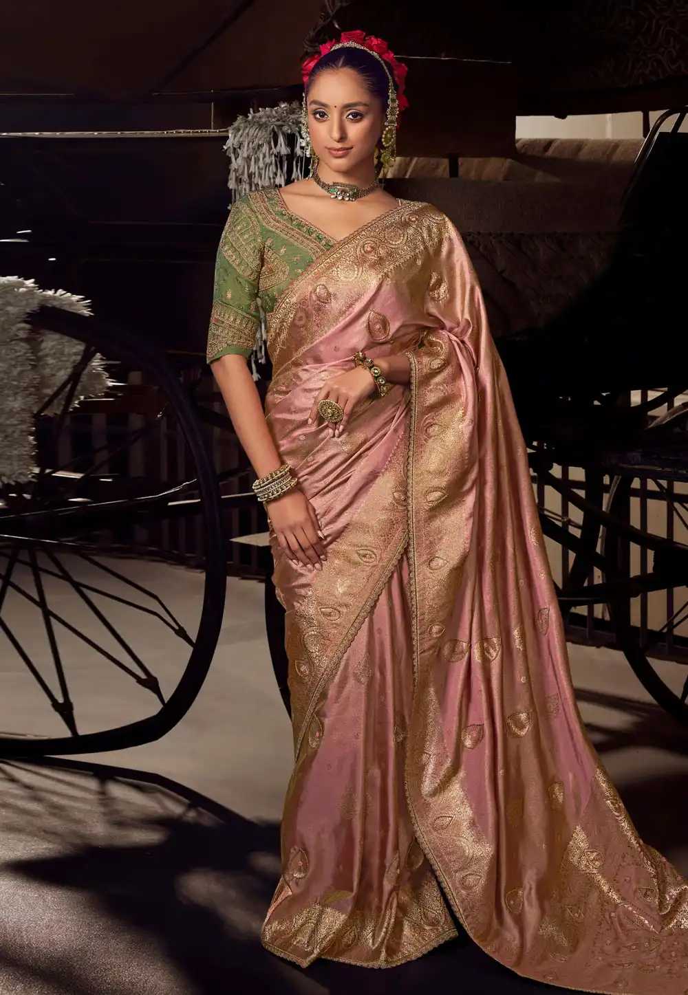 Pink Viscose Saree With Blouse 313438