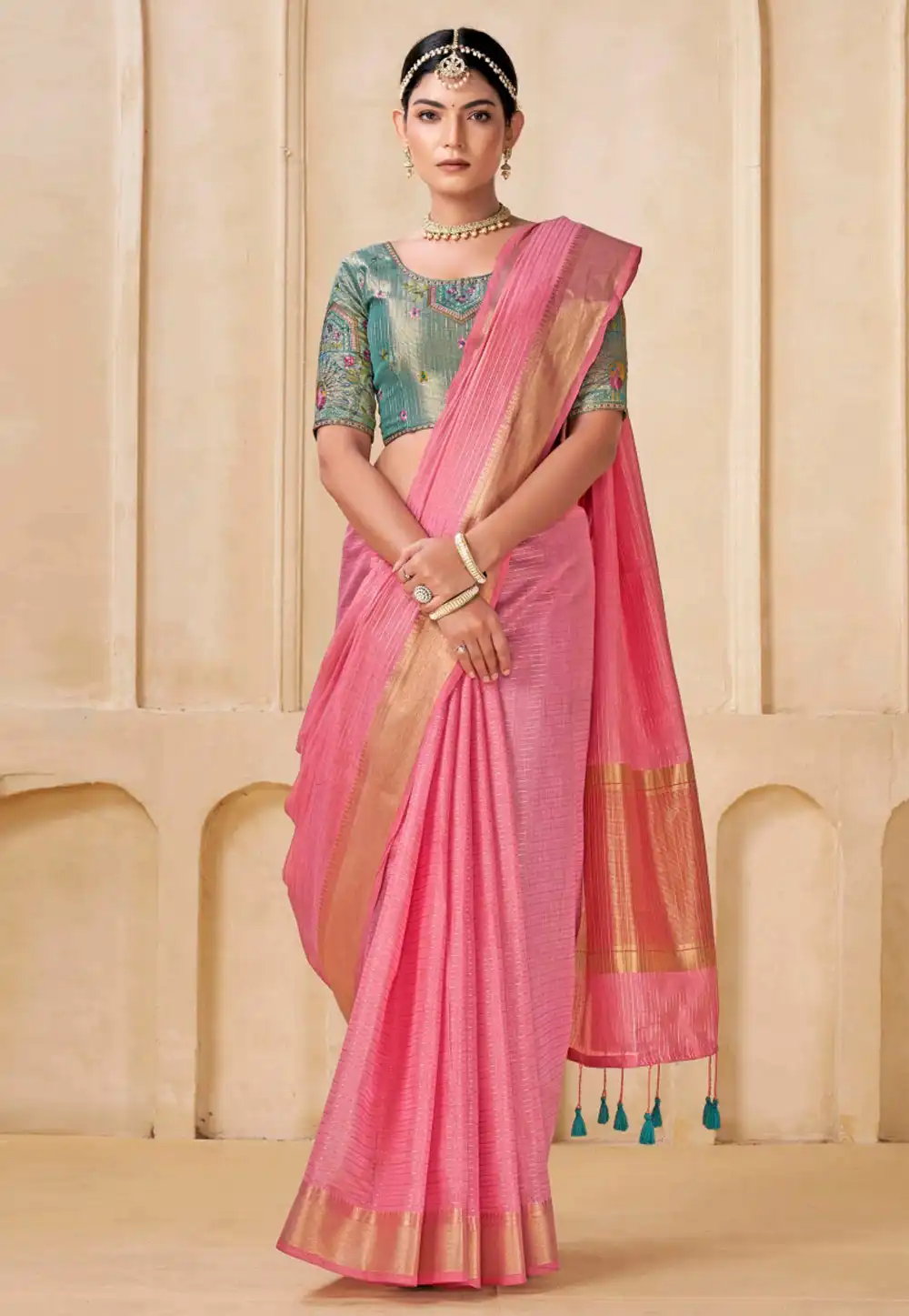 Pink Viscose Saree With Blouse 313201