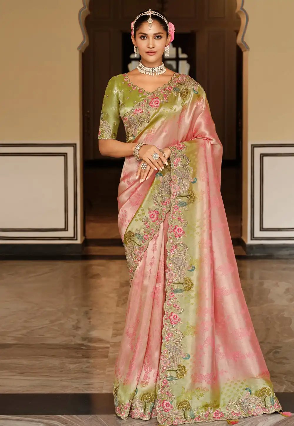 Pink Viscose Saree With Blouse 317614