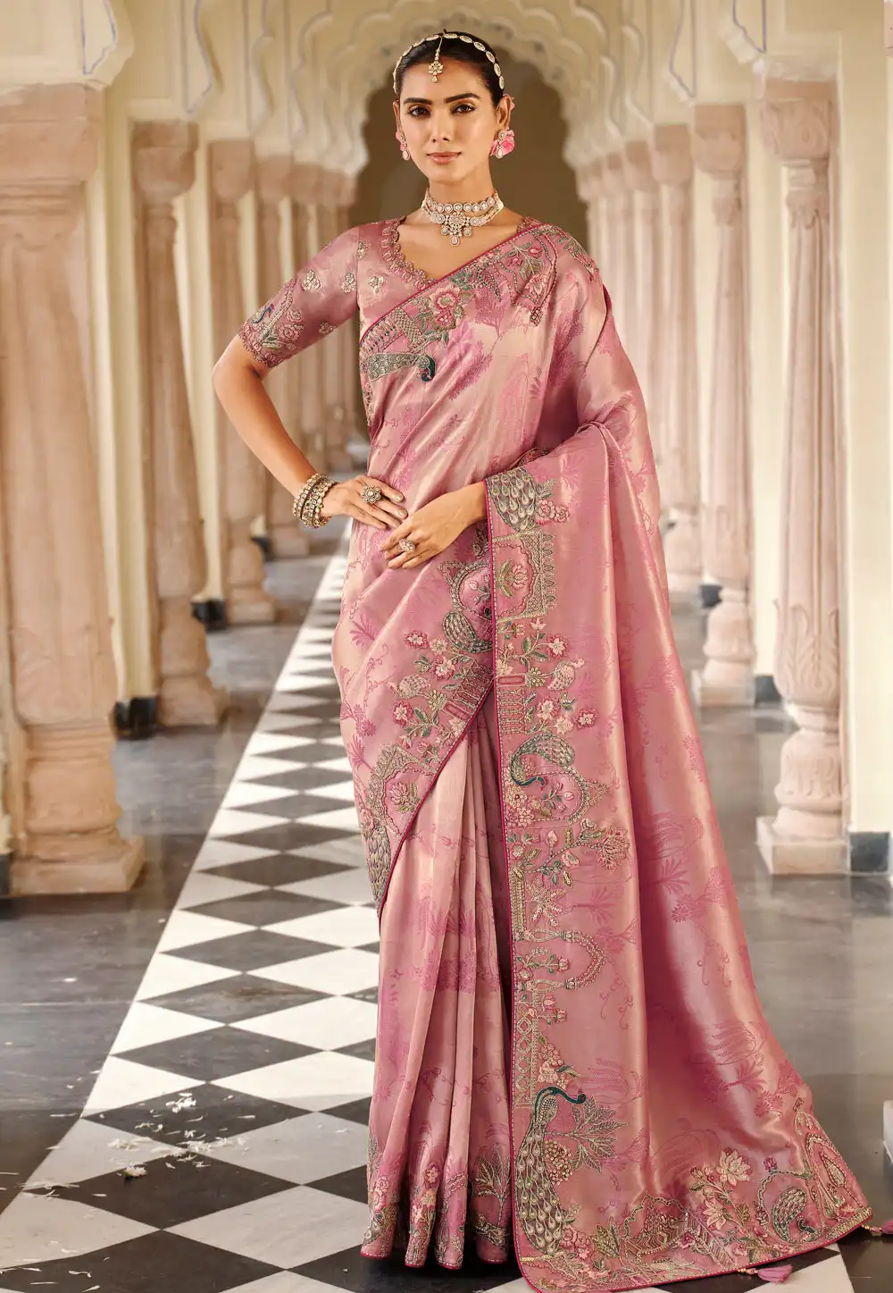 Pink Viscose Saree With Blouse 317620
