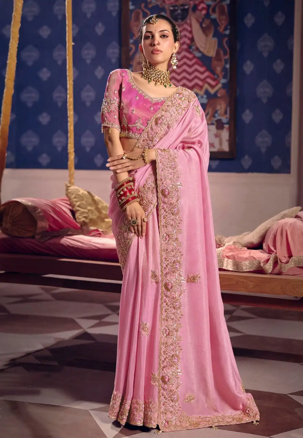 Pink Viscose Saree With Blouse 326877