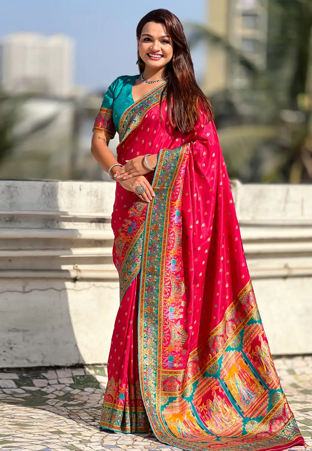 Pink Viscose Saree With Blouse 326520