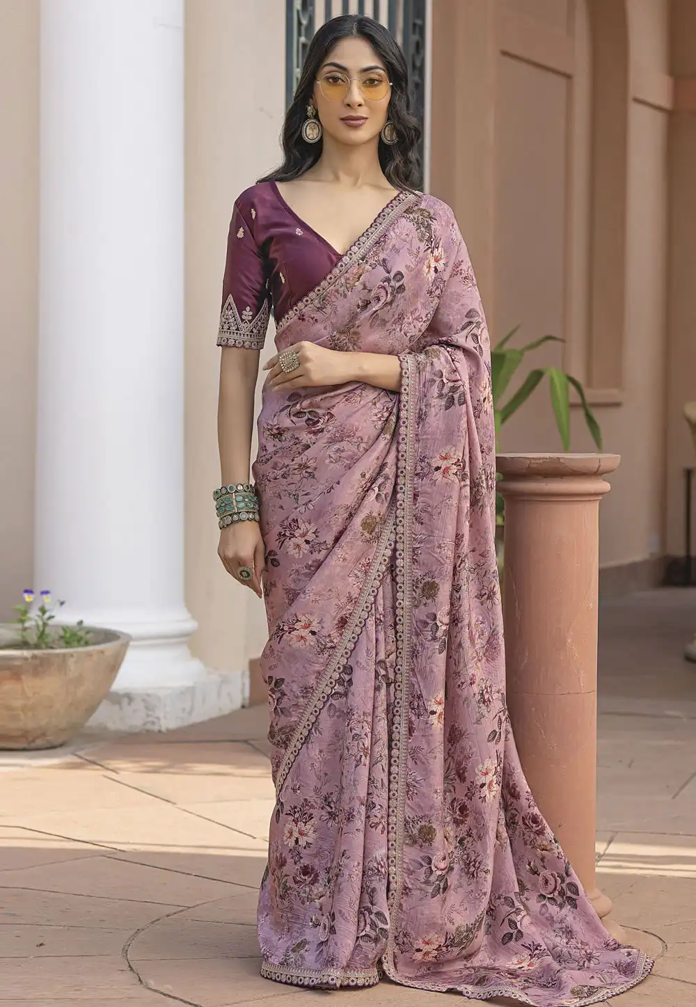 Pink Viscose Saree With Blouse 316573