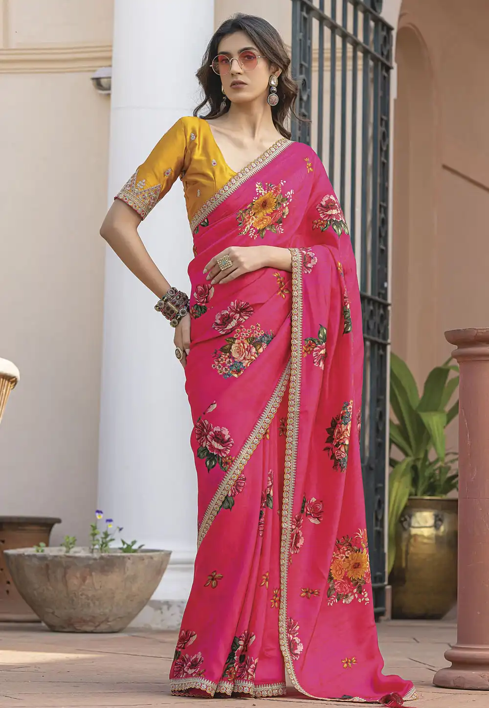 Pink Viscose Saree With Blouse 316575